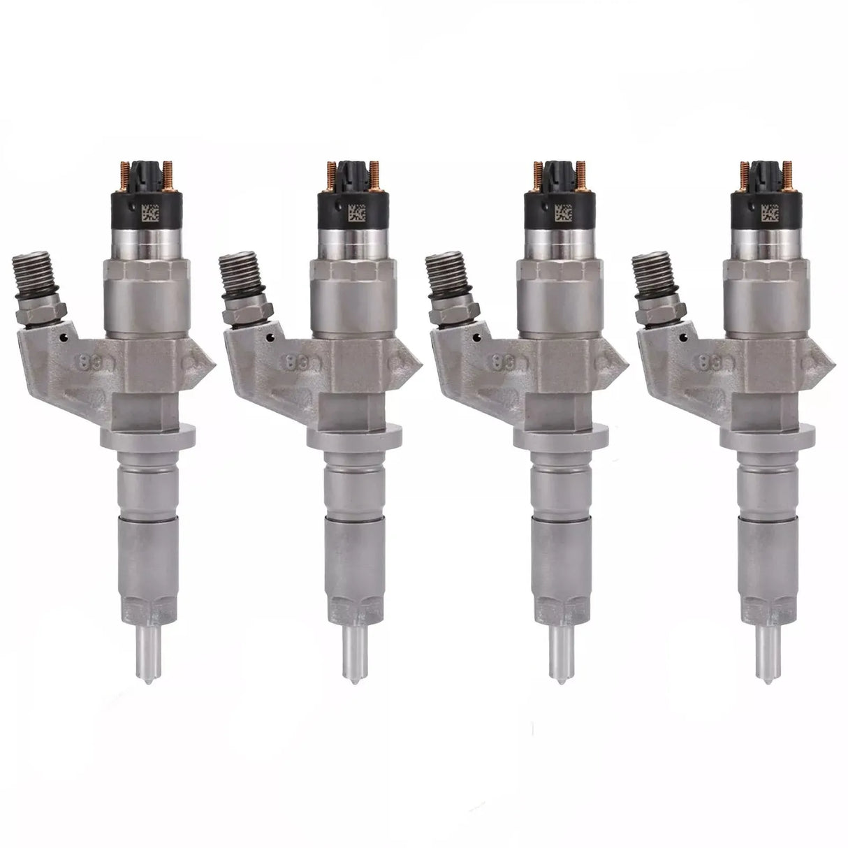 4x BOSCH injector 0445120008 for GMC ISUZU CHEVROLET 6.6L diesel engines. Compatible with LBZ engine codes. OEM quality replacement part.