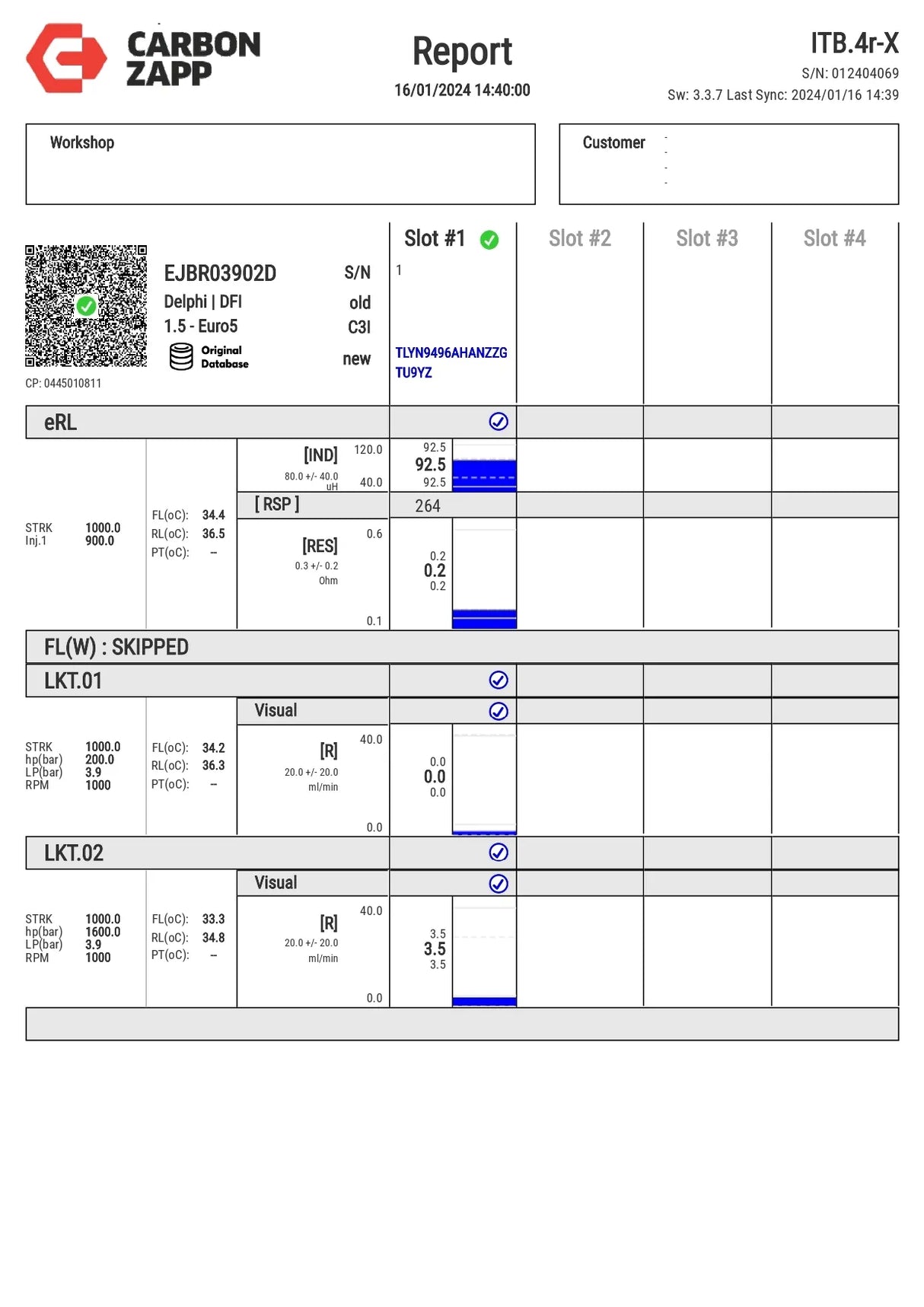 Refurbished injector EJBR03902D for Kia Carnival 2.9 CRDi (J3 engine), includes test report – compatible with 144–192 PS models from 2001–2015