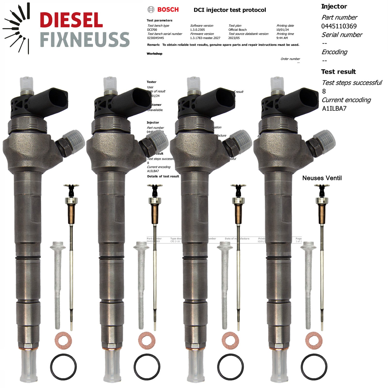 4x Einspritzdüse VW AUDI 2,0 TDI 03L130277J/Q 0445110369 0445110647