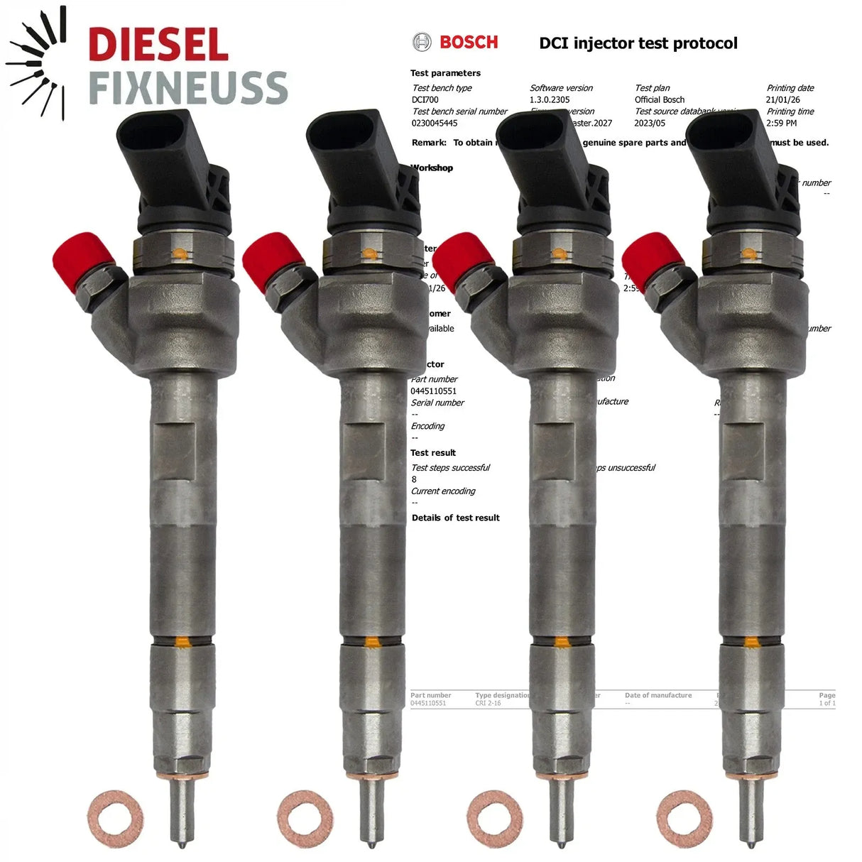 4x 0445110551 Bosch Injektor VW Crafter 2.0 TDI 03L130277P 0445110550 0986435276