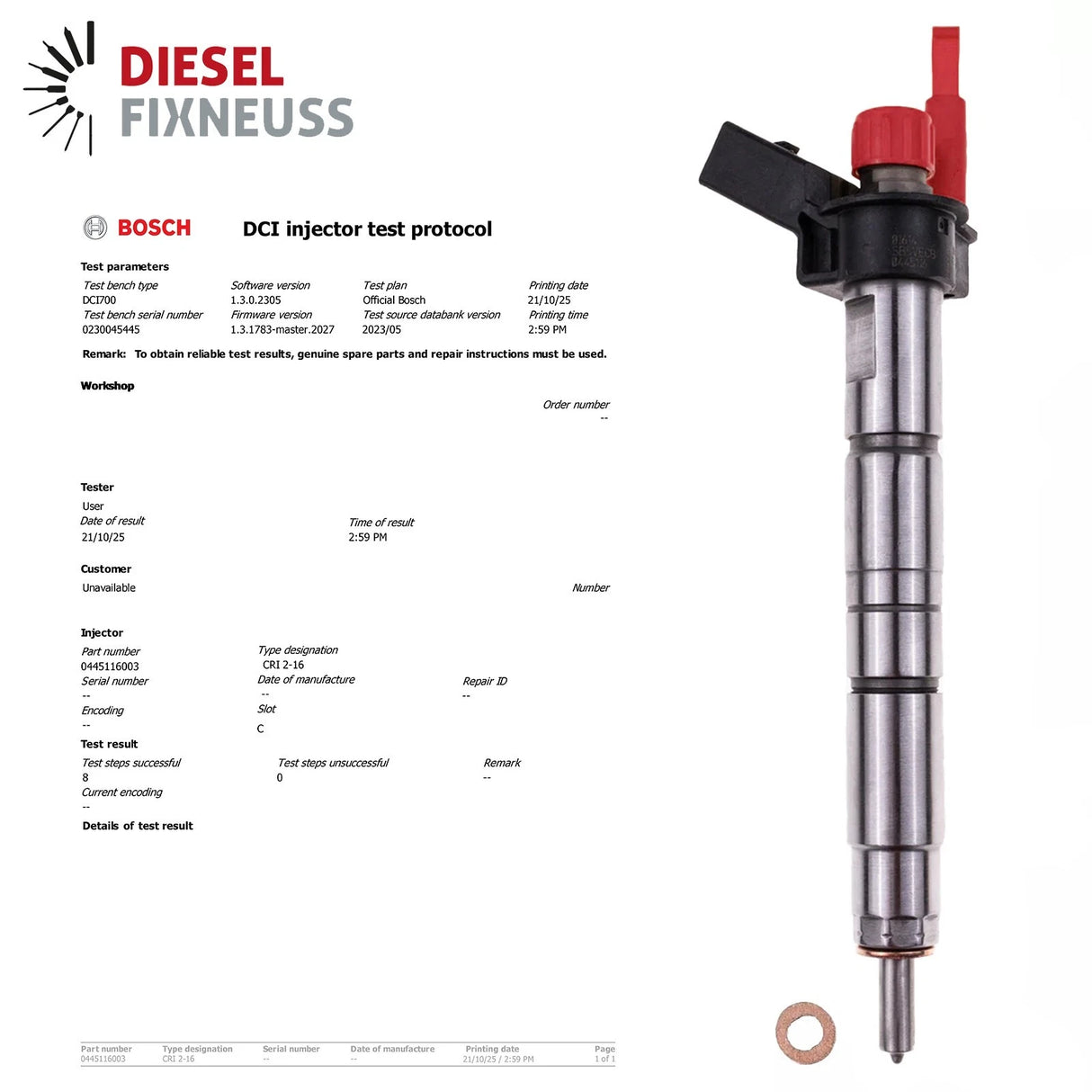 EINSPRITZDÜSE Injektor 0445116003 0445116002 VW 2967 cc 180 kW / 245 PS