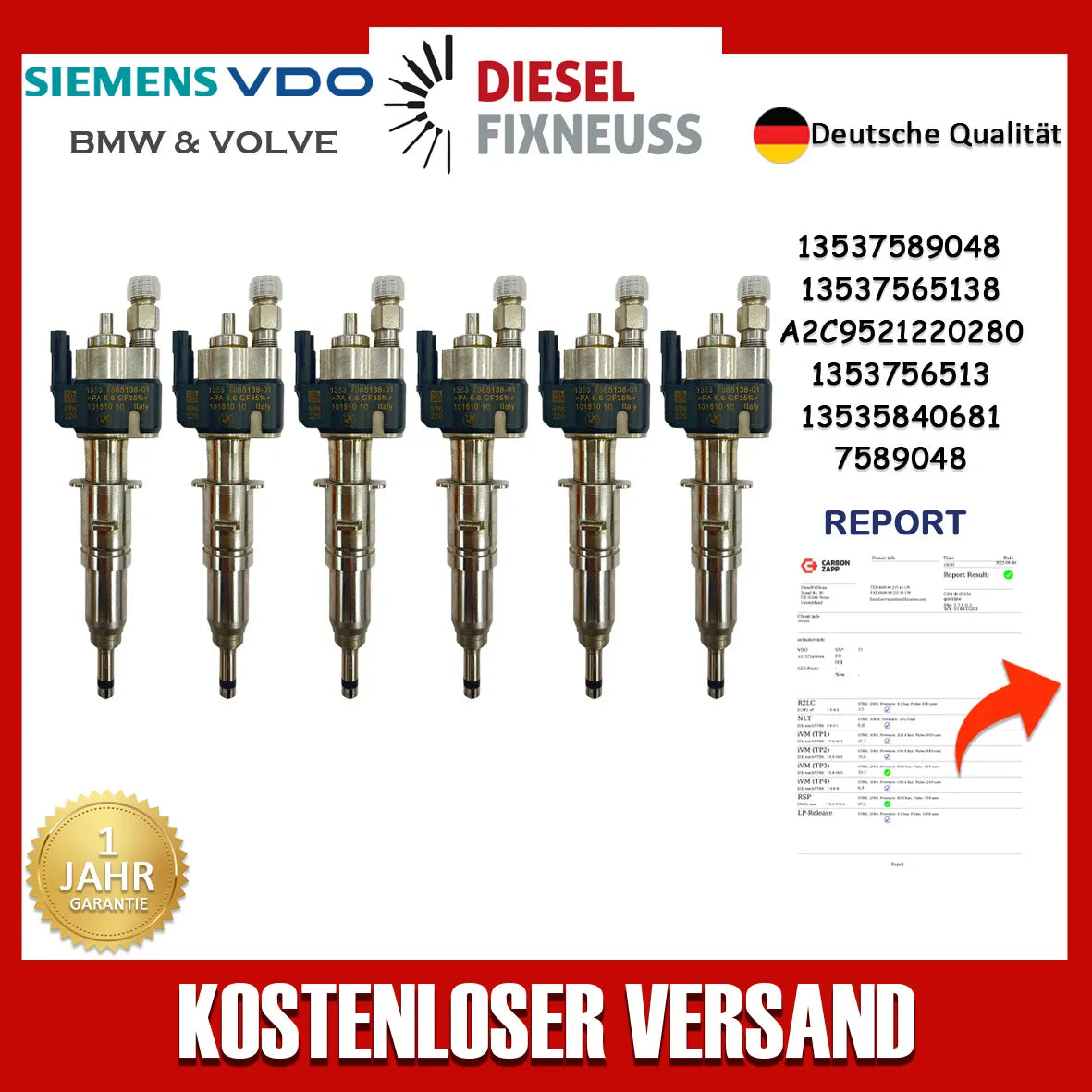 6x Einspritzdüse Einspritzventil VDO 13537589048 13537565138-01 N43 N53 BMW Benzin