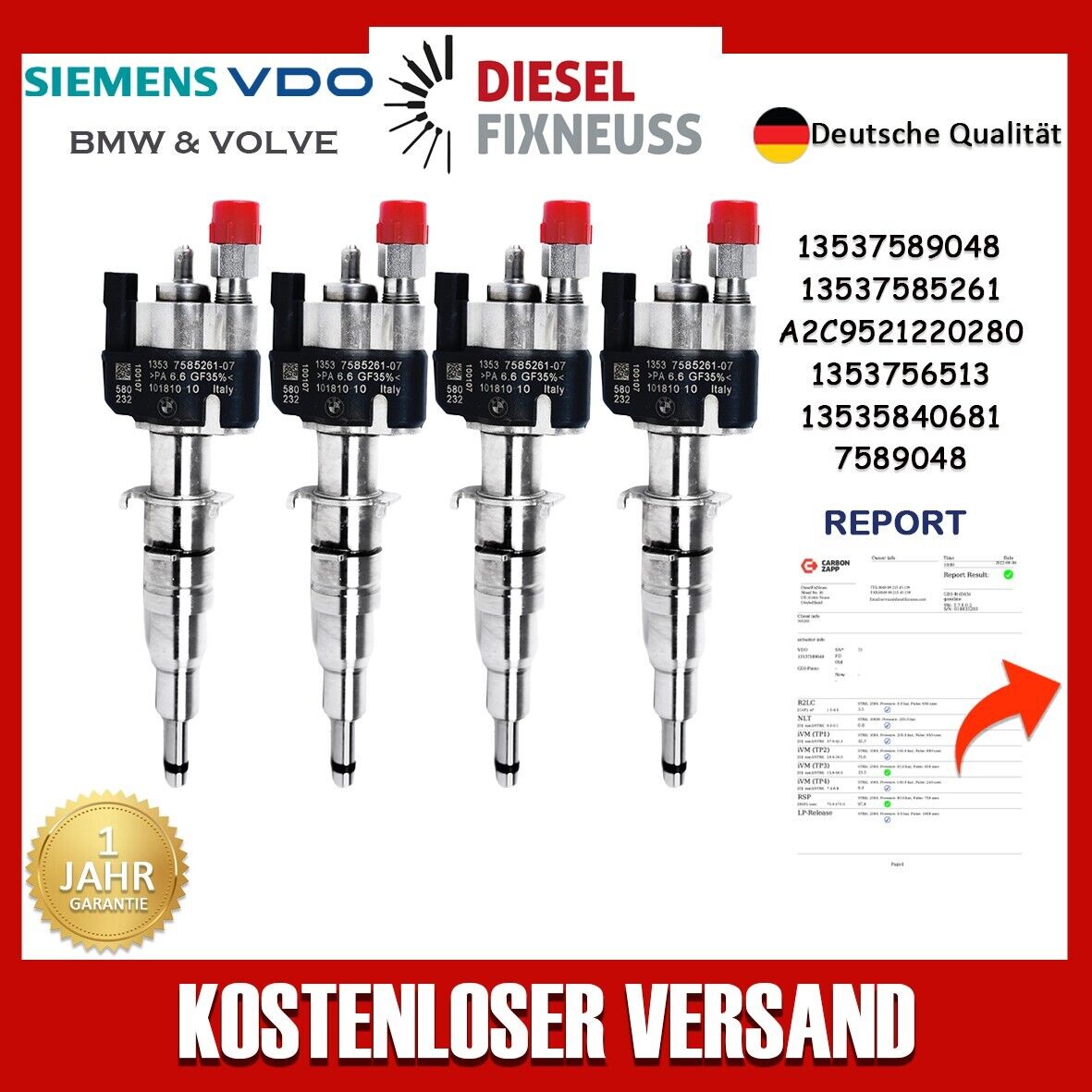 4x Einspritzventil VDO 13537589048 13537585261-07 N43 N53 BMW Benzin