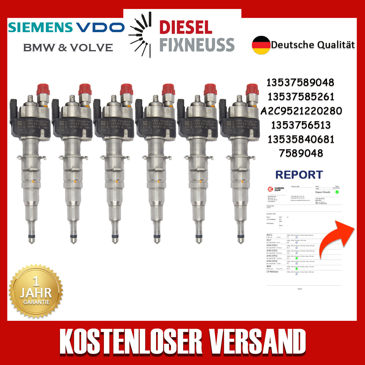 6x Einspritzventil VDO 13537585261-08 13537589048 N43 N53 BMW Benzin