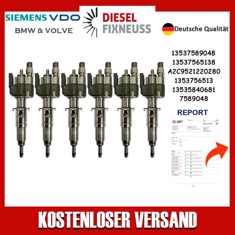 6x Fuel Injector BMW 1/3/5 Series | Part No: 13537589048-04/13537565138 Benzin | Compatible with N45/N43/N53 Engines | Includes Copper Ring, O-Ring, Test Report