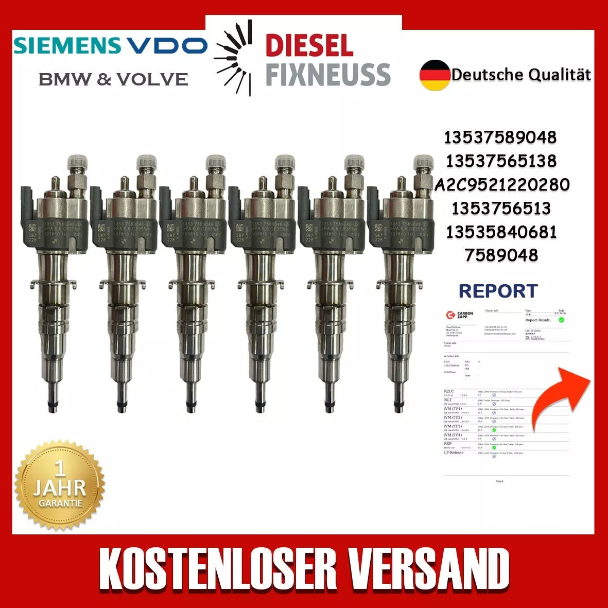 6x Einspritzdüse VDO 13537589048-05 13537565138 N53 BMW Benzin