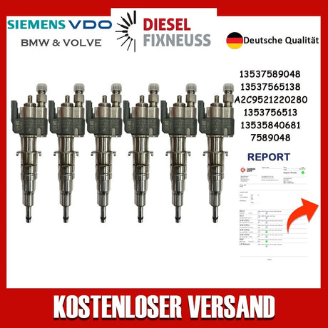 6x Fuel Injector BMW 1/3/5 Series | Part No: 13537589048-05/13537565138 Benzin | Compatible with N45/N43/N53 Engines | Includes Copper Ring, O-Ring, Test Report