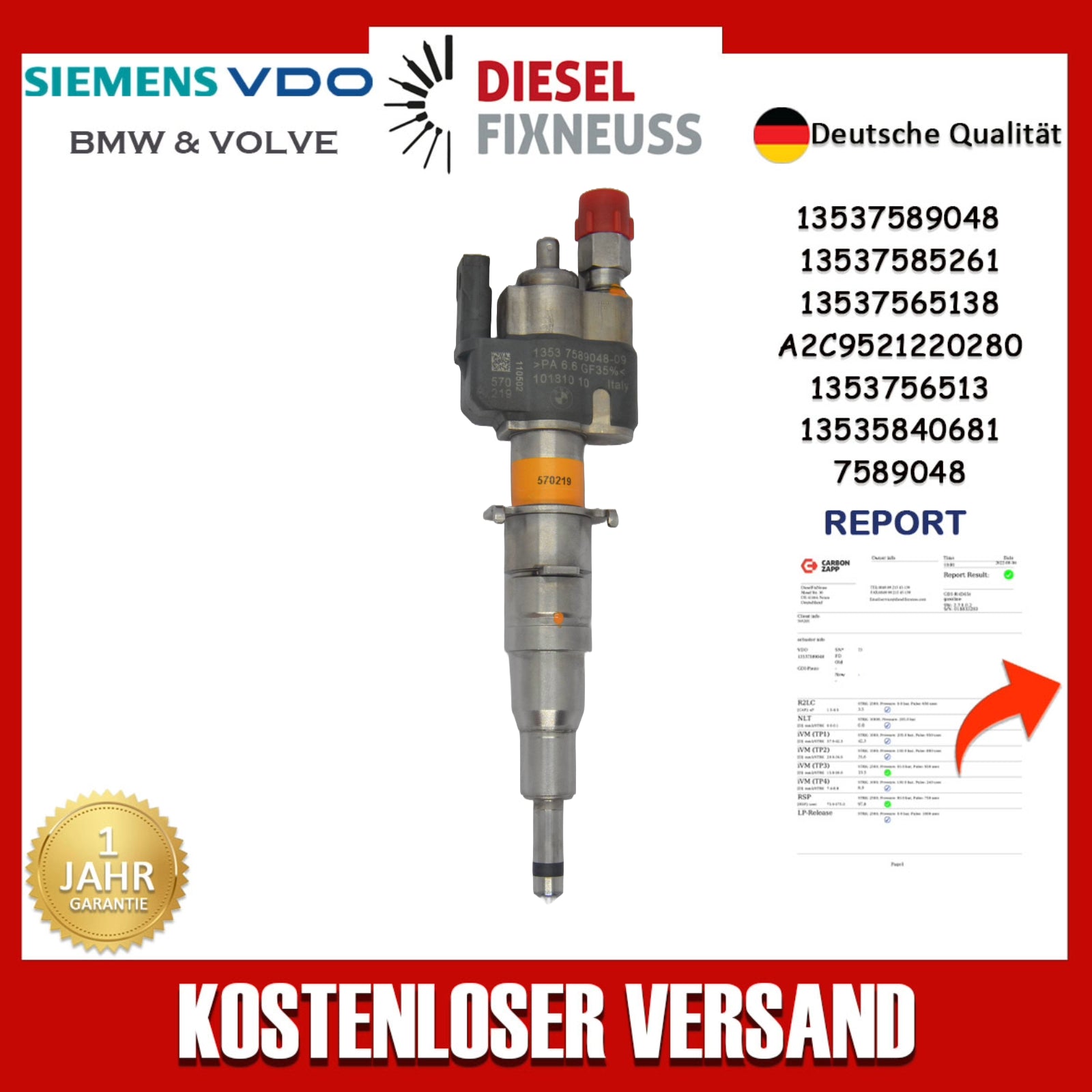 Einspritzdüse VDO 13537589048-09 13537565137 N43 N53 BMW Benzin