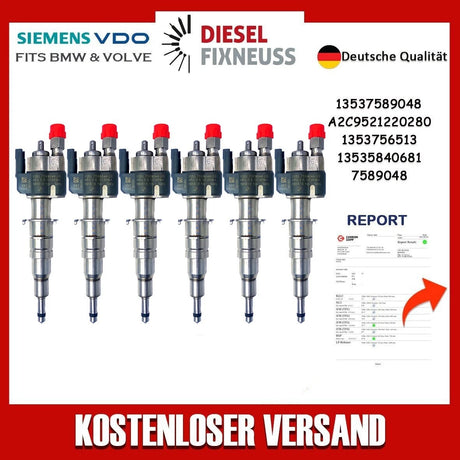 6x Fuel Injector BMW 1/3/5 Series | Part No: 13537589048/13537585261-09 Benzin | Compatible with N45/N43/N53 Engines | Includes Copper Ring, O-Ring, Test Report