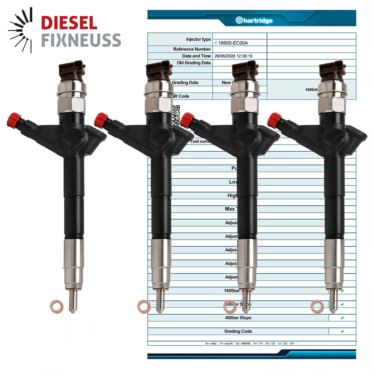 4x Denso Injektor 16600-EC00A YD25DDTI Nissan NAVARA 2.5 DCI 174PS
