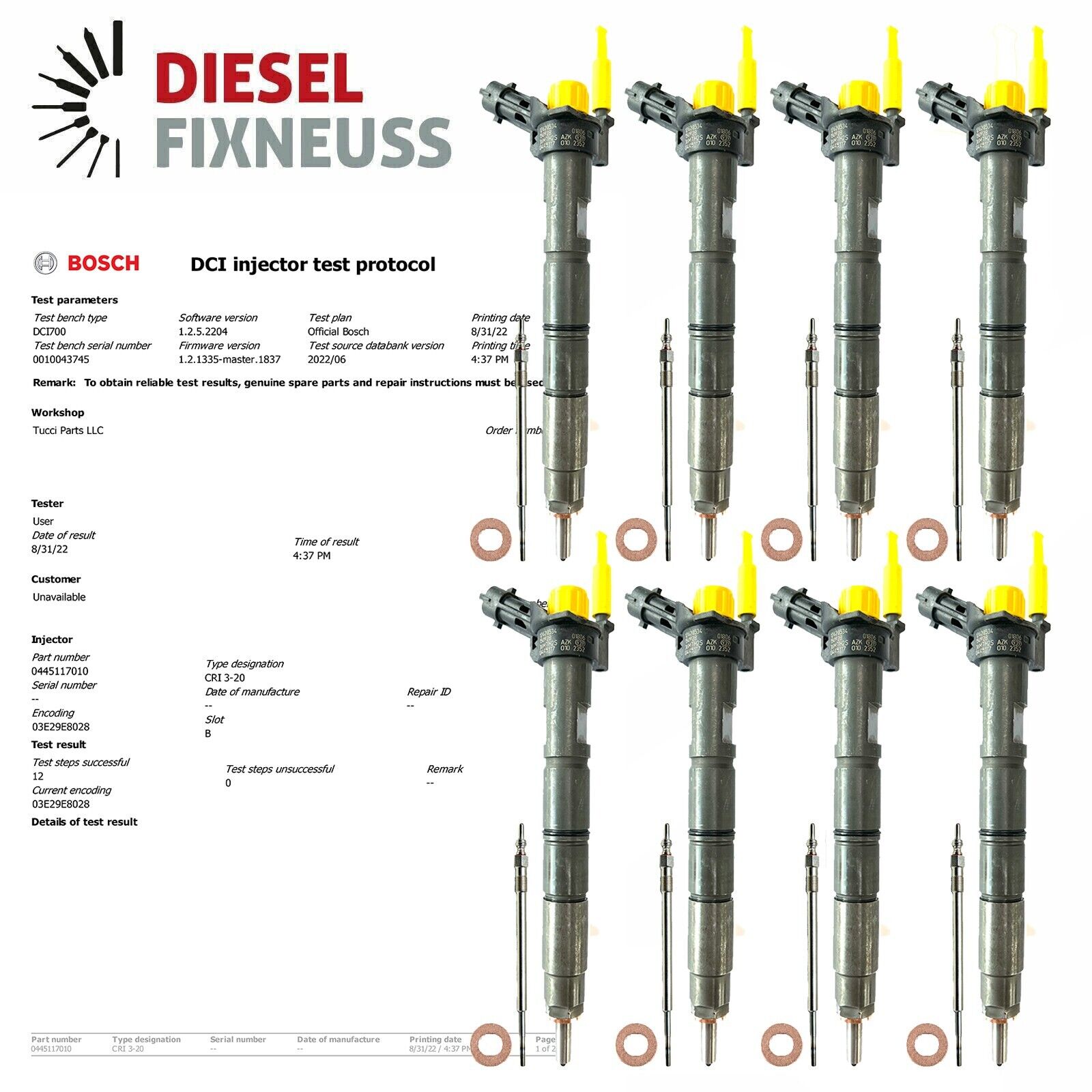 8x Diesel Injectors 11-16 6.6 Chevy LML GMC Duramax Truck 0445117010