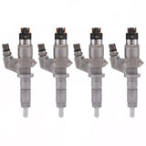4x BOSCH injector 0445120008 for GMC ISUZU CHEVROLET 6.6L diesel engines. Compatible with LBZ engine codes. OEM quality replacement part.