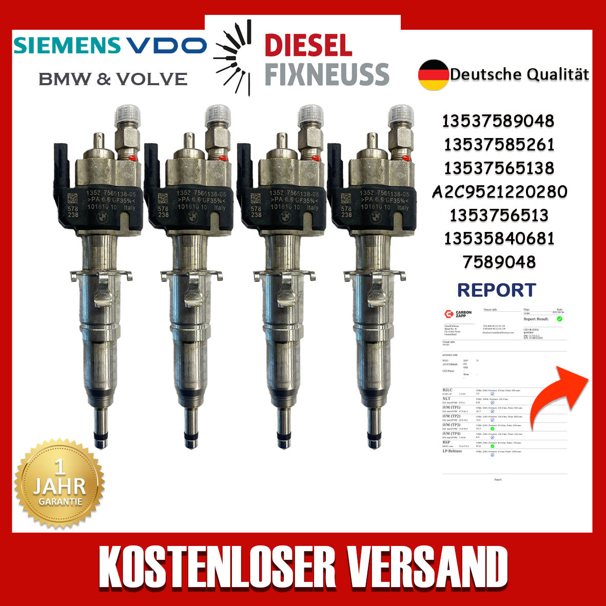 4x Einspritzdüse VDO 13537589048 13537585261 13537565138-05 N43 N53 BMW Benzin