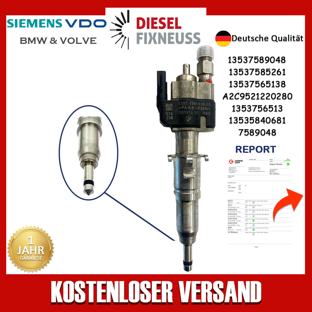 Einspritzventil VDO 13537589048 13537585261 13537565137 N43 N53 BMW Benzin