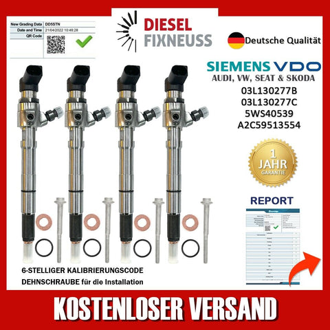 4x Einspritzdüsen 03L130277B Siemens VW Motor CAYA 1,6 TDI Continental