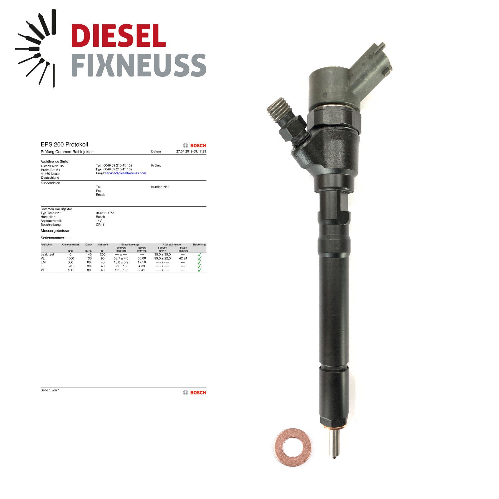 Bosch Einspritzdüse 0445110064 KIA Injektor Kia Carens II Hyundai 2.0 0986435147