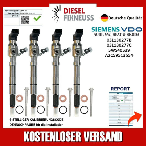 4 X Iniettore 03L130277B Siemens VW Motore 1,6 Tdi Continental Cayb