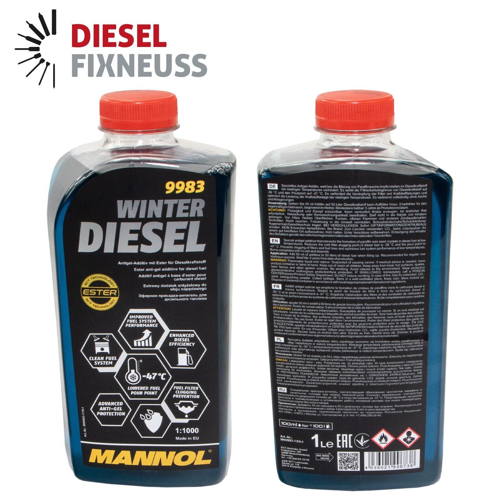 5x Winter Diesel Kraftstoff Additiv Heizöl 1 Liter MANNOL 9983 Fließ Fit Zusatz