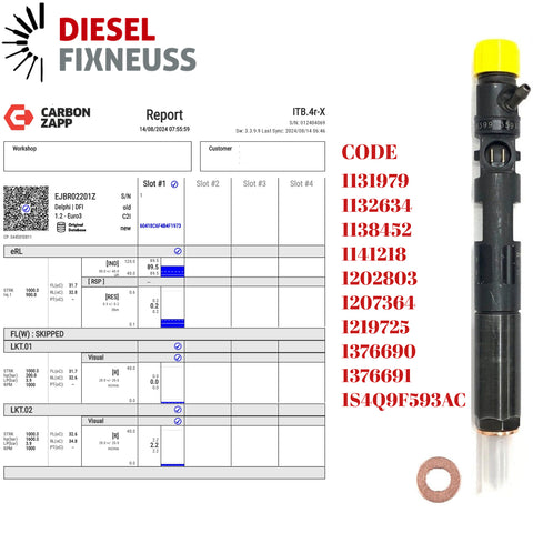 Diesel EJBR02201Z Delphi Injector Report on Carbon Zapp Test Machine