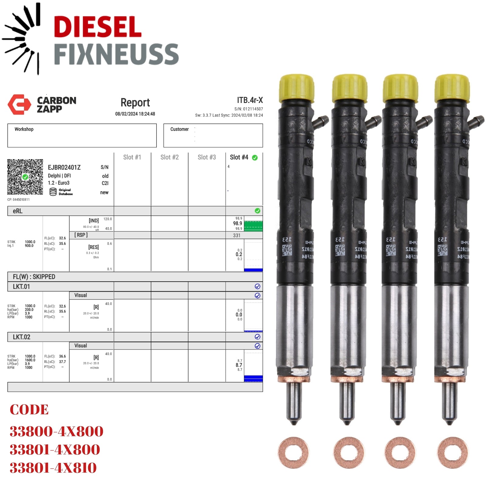 Diesel EJBR02401Z Delphi Injector Report on Carbon Zapp Test Machine