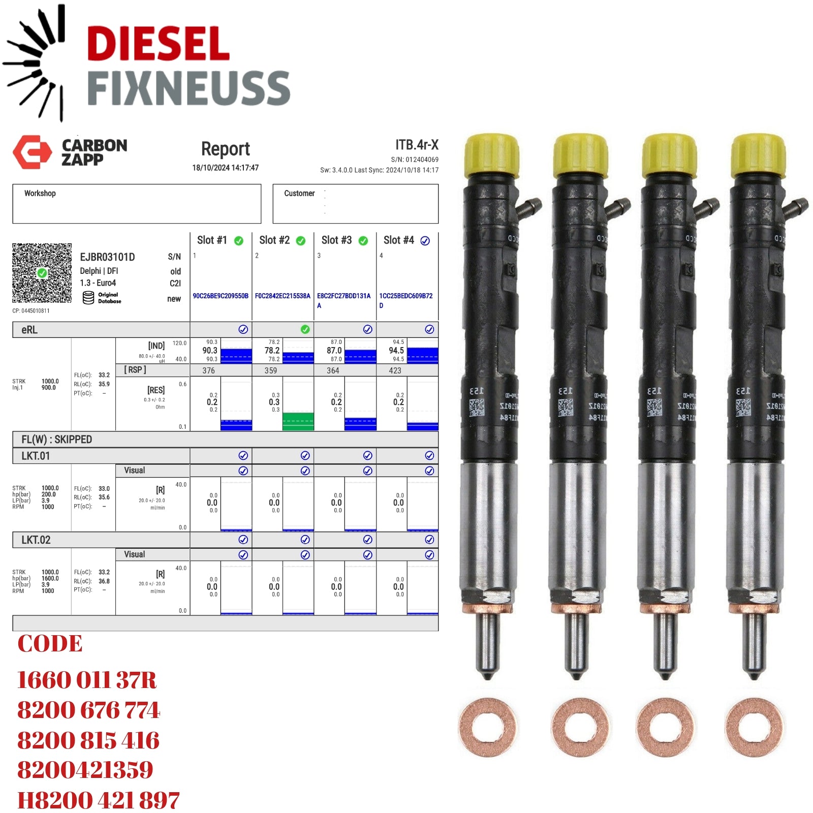 Diesel EJBR03101D Delphi Injector Report on Carbon Zapp Test Machine