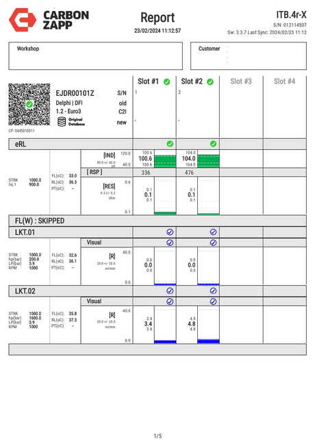 Diesel EJDR00101Z Delphi Injector Report on Carbon Zapp Test Machine