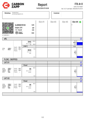 Diesel EJDR00701D Delphi Injector Report on Carbon Zapp Test Machine