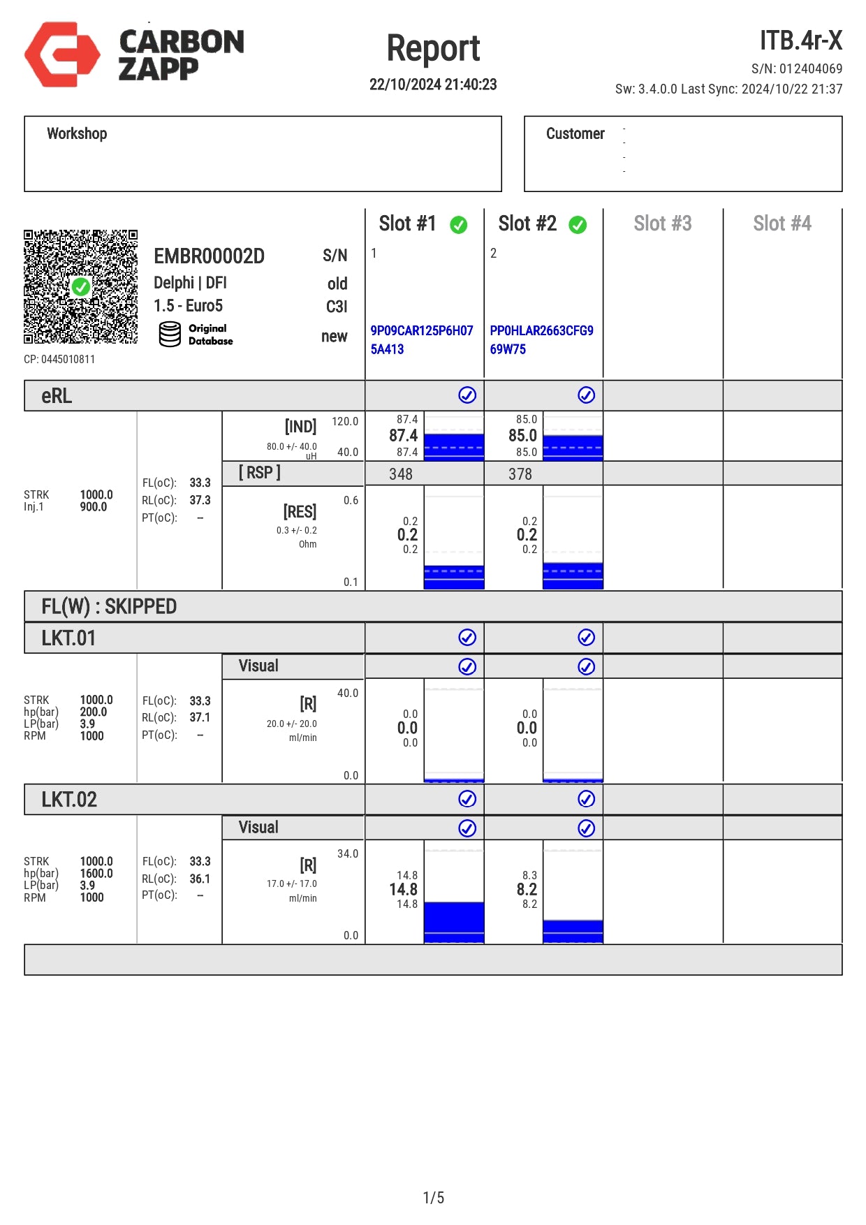 Diesel EMBR00002D Delphi Injector Report on Carbon Zapp Test Machine