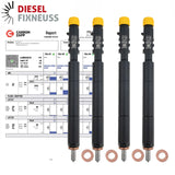 4x Delphi EJBR04501D fuel injectors for SsangYong 2.0 XDi engines, incl. test report. Compatible with Actyon, Kyron, and Rexton models (2005–2015). OE ref: A6640170121.